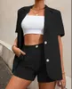 Survêtements pour femmes CINESSD 2023 mode col tailleur à manches courtes haut taille haute Shorts tempérament commute couleur unie costume deux pièces