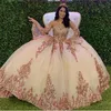 Rose Gold Sparkly Quinceanera Prom Dresses 2020 Modern Sweetheart Lace Applique Sequins Ball Gown Tulle Vintage Evening Party Swee1869