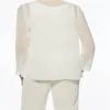 Pantsuit Jumpsuit 3 조각 슈트 신부 드레스 플러스 크기의 어머니는 우아한 바토 목 바닥 길이 쉬폰 슬리빙과 Lace2386