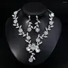 Collier Boucles d'oreilles Ensemble Bijoux Femme Strass Mariée Fleur Feuilles Stud Mariage