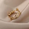 Wedding Rings Spinner Fidget angstring voor vrouwen roestvrij staal verstelbare dubbele laag met kralen