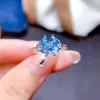 Cluster Rings Light Luxury Four-leaf Clover Swiss Blue Topaz Colored Jewel Open Ring For Women