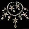 CHOKER STARS Full-Diamond Halskette Ohrring Set Hochzeit Bridal-Strass-Kristallparty-Accessoires für Frauen