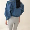 Nouvelle mode femmes automne col rabattu denim jeans bouffée à manches longues lâche veste manteau