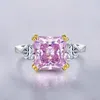 Cluster Rings Jewelry 2023 S925 Silver High Carbon Diamond 5 Square Pillow Yellow Powder Ring For Women
