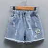 Shorts 2023 été filles Denim adolescente décontracté mode enfants enfants fleurs broderie Jean court pour U64