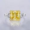 Cluster Rings Jewelry 2023 S925 Silver High Carbon Diamond 5 Square Pillow Yellow Powder Ring For Women