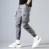 Pantaloni maschili in neri in cotone grigio cotone maschio tasca autunno jogger cuffia per cuffie per le versanti casuali 2023 abbigliamento hip hop