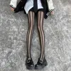 Women Socks Striped Tights Pantyhose Summer Ultra-thin Nylon Thigh High Stocking Lingerie Hosiery Black