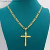 Naszyjniki wisiorek Real 10K żółty solidny złoty złoty gf Jesus Cross Crucifix Charm Big wisiorek 5535 mm figaro łańcuch Naszyjnik Z230819