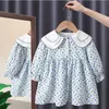 Roupas conjuntos de crianças coreanas S 2023 Spring Pastoral Sweater Duas peças Conjunto de algodão Floral Kids Vestres para meninas 1 a 6 ano 230818