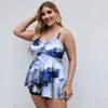 Kvinnors badkläder 2023 Europa och USA Plus Size Split Swimsuit kjol Boyshort Digital Printing Women