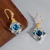 Brincos de bronzeado Blue Crystal Zircon Drop Personalidade Gancho de liga de zinco para mulheres Presente de aniversário de casamento