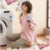 Women'S Sleepwear Atuendo Autumn Vintage Solid Pajama Sets For Women 100% Cotton Pjs Satin Soft Atoff Home Korean Silk Lounge Nightw Dhz7S