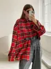 Kvinnor S BLOUSES THE STROLTS VINTAGE PLAID Single Breasted Lapel överdimensionerad skjorta 2023 Kvinnor Långa ärmar Toppar Fashion Lady Casual Chic Outwear 230818