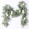 200cm wedding decorations Artificial Plant Flowers Eucalyptus Garland With White Roses Greenery Leaves Backdrop Party Wall TableZZ