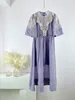 Vroege herfst Designer Jurk Linnen Round Round Hollow Lace Panel Flare Sleeve Hoge taille Midlengte jurk