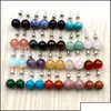 Stift Ohrringe Schmuck 10mm Naturstein Kristall Tiger Augen Rose Quarz Türkis Amethyst Opal Perlen Ohrring für Frauen Drop Lieferung Dhbjw