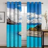 Curtain Thin Shading Polyester 3D Printing Natural Sea Semi Sunshade Beach Scenery For Bedroom Living Room Home Hook Decor