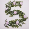 200cm wedding decorations Artificial Plant Flowers Eucalyptus Garland With White Roses Greenery Leaves Backdrop Party Wall TableZZ