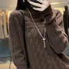 Kvinnors tröjor Pure Wool Ladies Pullover Casual Knit Solid Color Top Autumn Winter Tjockade Loose Turtleneck Cashmere tröja