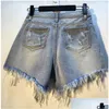 Damenshorts Deat Frühlingsverschleiß schwerer Quasten Nagel Diamantperlen High Allmatch Dünne Taille Denim Short Ae32305 Y200403 Drop Lieferung DHMI6