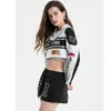 Dames jassen bomber jas vrouwen varsity jassen borduurwerk lange mouwen race auto vintage afneembare zoom winter honkbaljas 230818