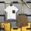 merkkleding voor kinderen babysportpak sets met korte mouwen 2 stuks coltrui t-shirt en broek met zakversiering nieuw product