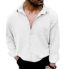 Chemises décontractées pour hommes Amazon Beautiful Cardigan en lin à quatre boutons Chemise à manches longues à revers uni