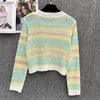 Women's Sweaters Women's sweater pure tie dyed montage stripe Warm soft in winter home Cardigan hollowed out delivery service One size 40-60KG Z230819