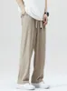 Męskie spodnie 2023 Letnie chłodne spodnie dresowe mężczyźni proste koreańskie mody półwczesne pasmo paskie drapy spodni luźne spodnie dla mnie
