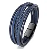 Charm Bracelets NIUYITID 2023 Men's Blue Leather Bracelet Multilayer Magnet Button Male Jewellery For Women Dropship