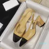 dress shoes thick heel leather bottom gold head women's shoes Luxury Designer Sandals high-quality Fashion women shoe