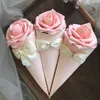 Boîtes à bonbons de mariage en forme de cône en papier avec fleurs roses Bowknot Diamond 50pcs lotZZ