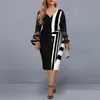 Robes décontractées basiques femmes robe grande taille élégante maille couture bloc de couleur à manches longues Es noir automne mi noël Club fête Dhujl