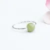 Cluster Rings S925 Silver-inlaid Natural Hetian Jade Ring Clear Water Passepartout Barrel Beads Jewelry