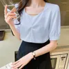 Polos femmes été haut pour femme perles col en v en mousseline De soie Blouse chemise Blusas Mujer De Moda 2023 Verano Blouses à manches courtes F459