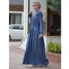 Etnik Giyim Moda Müslüman Kadın Denim Abayas Uzun Maxi Elbise Türkiye Kaftan İslami Arap Robe Dubai Eid Partisi Jalabiya Kaftan Vestidos