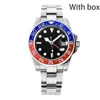 시계 남자 고급 시계 자동 기계 배트맨 GMT Pepsi Sapphire Luminous Wristwatch 904L 스테인리스 스틸 골드 컬러 워치 밴드가있는 상자 남성 운동 시계