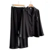 Women's Sleepwear Pajamas Spring And Summer Black Leopard Print Silk Autumn Winter Long-sleeved Two-piece Satin Set