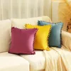 Pillow Soft Velvet Case With Pompoms Cozy Hidden Zipper Modern Boho Decor Cover Cream Sofa