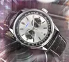 الساعات الشهيرة للرجال الكامل وظيفية توقيت الساعات الجلدية الحزام من الفولاذ المقاوم للصدأ على مدار الساعة الكوارتز حركة كرونوغراف خافتة كل الجريمة Two Eye Watch Super Gifts