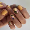 False Nails 24pcs Cute Paintings Flower Childlike Press On Acrylic Solid Color Short Round Manicure Set Art Tips