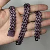 Chaînes ULJ Hip Hop Cubain Lien Chaîne Pour Hommes Femme Glacé 14 MM Violet Strass Bijoux Bling Collier Braclet