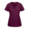 Women's Two Piece Pants Women Short Sleeve Scrub Tops Solid Nurse Uniform V-Neck Pocket Care Workers T-Shirt Tops Clinic Beauty Salon Working Clothing 230818