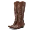 Boots IPPEUM Western Cowboy Red Embroidered Knee High Size Zip Country Cowgirl Women Shoes 230818