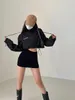 여성 재킷 womengaga 패션 스탠드 목 지퍼 스트링 허리 느슨한 긴 소매 짧은 작업복 pizex 재킷 탑 섹시한 한국 5dxc 230818