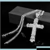Hanger kettingen retro sier cross charme fl ijs out cz simated diamanten katholieke kruisbeeld ketting met lange Cubaanse ketting 4ljdh xjl3j d dh2kn