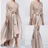 Chique Champagne A-Line High Low Mother of the Bride Jurken Lades Lade Top Long Sheeves jurken Avonds Wear Cheap Wedding Guest298o