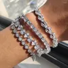 リンクブレスレットUilz Luxury Geometric Crystal Bracelet for Women Party Weddingギフトシルバーカラー小麦チェーンバングルジュエリー